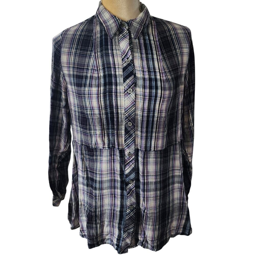 J.jill Plaid Striped Button Down Long sleeve shirt Size Medium Petite